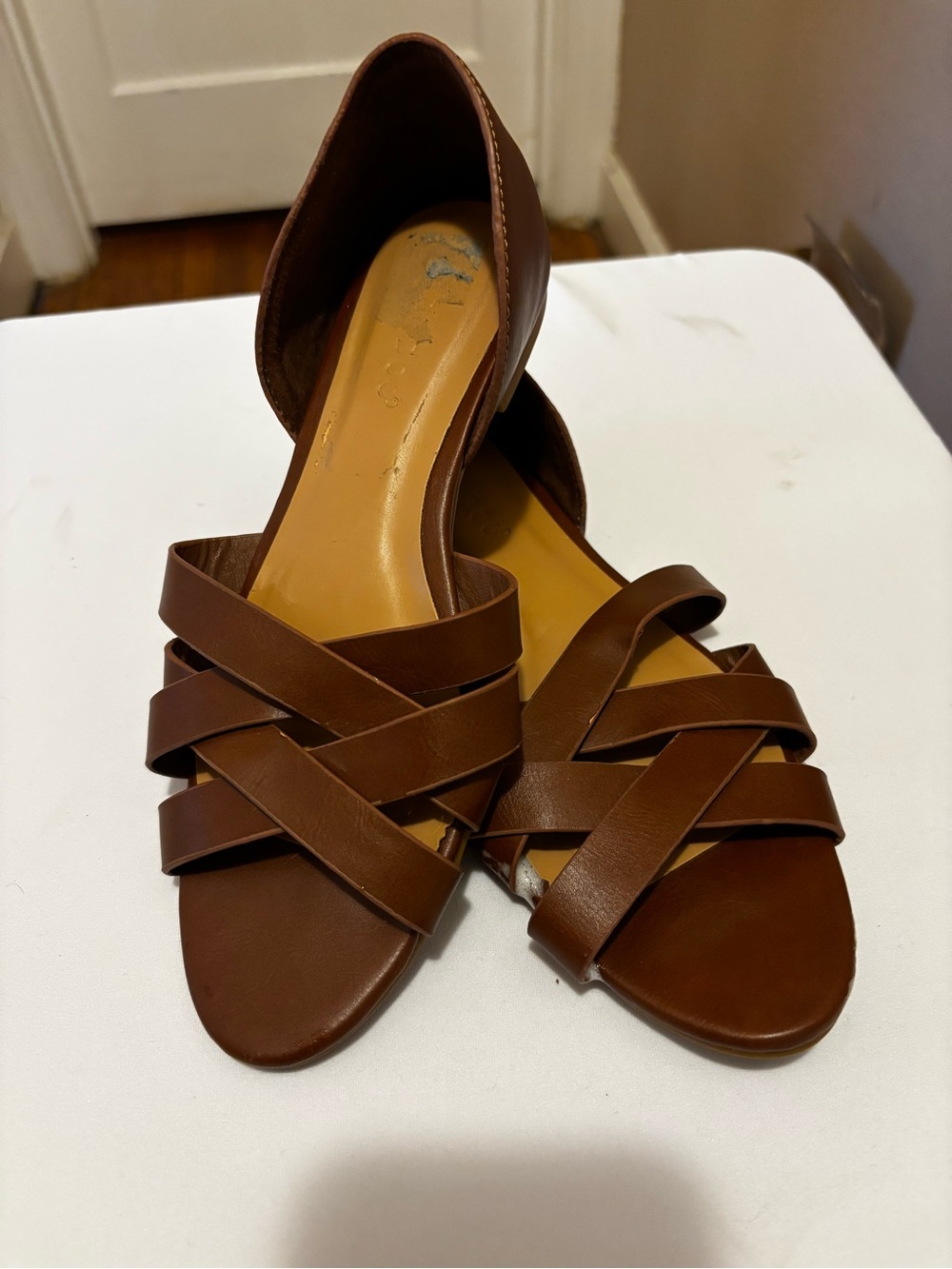 BAMBOO Brown Crisscross Slide Sandals